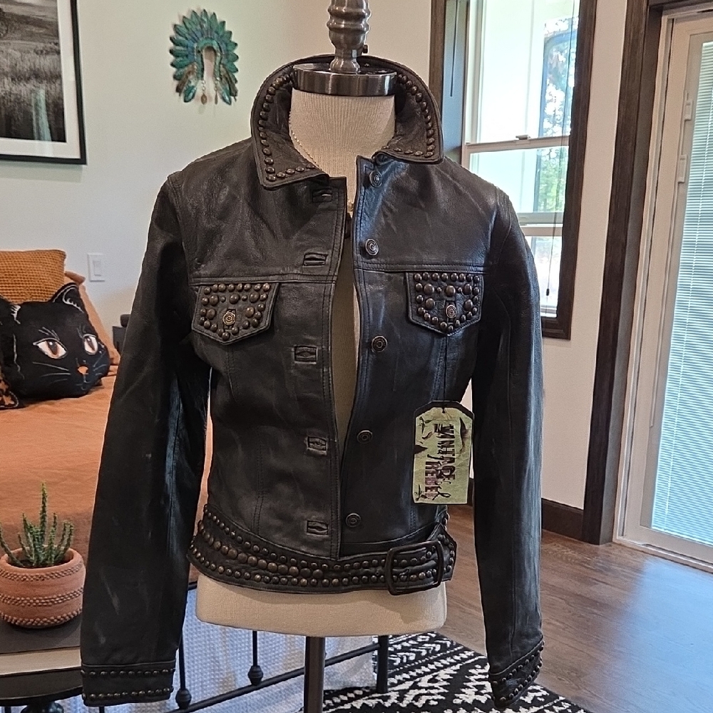 Vintage Rebel Studded Black Leather Jacket